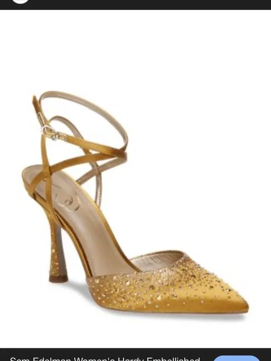 Women’s brand new Sam Edelman hardy heels pumps strappy ankle golden yellow heel - Picture 3 of 12